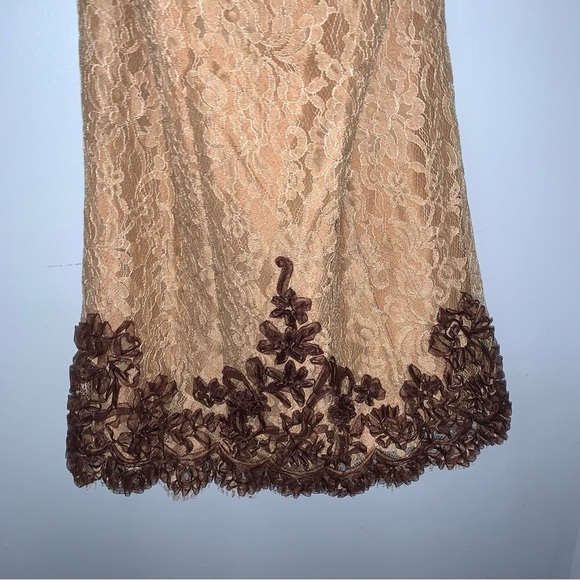 Badgley Mischka Gold Bronze Brown Lace Strapless Cocktail Dress Size 6 - Picture 9 of 14